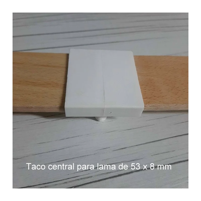 Taco soporte para lamas de somier 53mm ancho x 8 mm grosor (posición central) (Blanco) (Producto en Pack) Taco soporte para lamas de somier 53mm ancho x 8 mm grosor (posición central) (Blanco) (Producto en Pack)