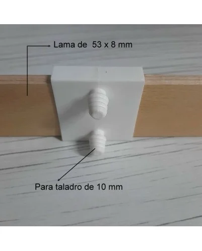 Taco soporte para lamas de somier 53mm ancho x 8 mm grosor (posición central) (Blanco) (Producto en Pack)