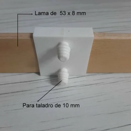Taco soporte para lamas de somier 53mm ancho x 8 mm grosor (posición central) (Blanco) (Producto en Pack)