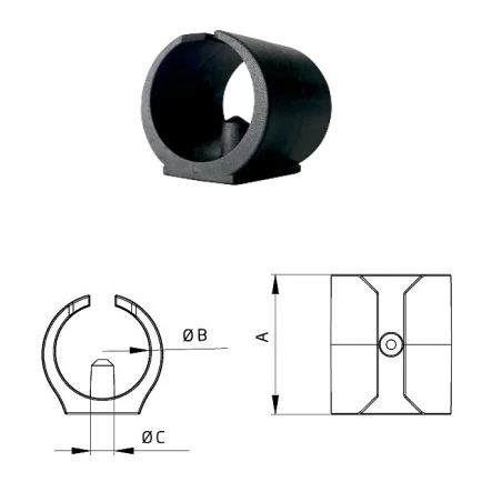 Brida contera para tubo redondo de 18 a 22 mm, posición en horizontal. Producto en Pack