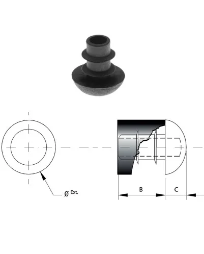 Tapón tope semiesférico para tubo redondo de 7,5 a 9 mm. Producto en Pack
