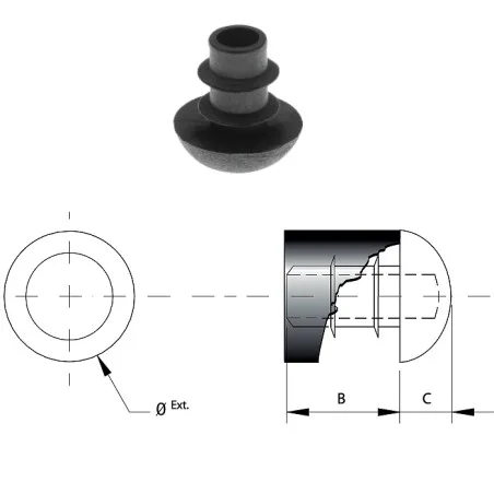 Tapón tope semiesférico para tubo redondo de 7,5 a 9 mm. Producto en Pack