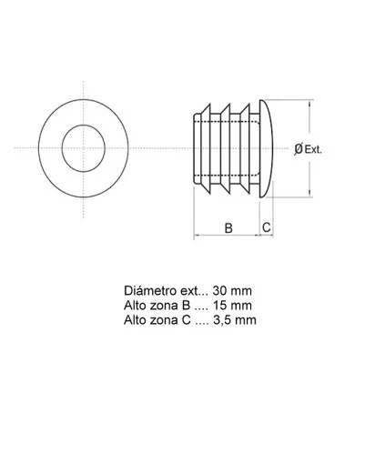 Tapa final tapón remate para tubo redondo de 30 mm, en color gris, Producto en Pack