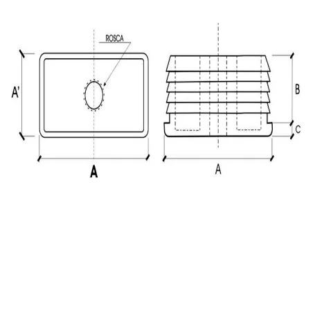 Contera interior rectangular reforzada con rosca para tornillo de M-8