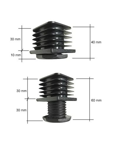 Tapón Roscado + Pie Nivelador, Contera de 45x45 mm + Tornillo Nivelador, Pack de 4 unidades.