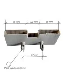Taco soporte posición lateral en somier, para doble lama 37 mm ancho x 8 mm grosor (Taladro necesario 8 mm) Taco soporte posición lateral en somier, para doble lama 37 mm ancho x 8 mm grosor (Taladro necesario 8 mm)