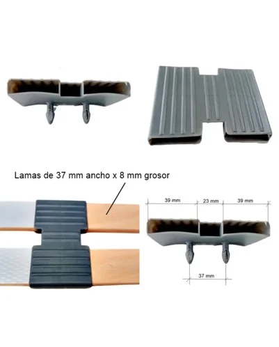 Taco soporte posición central en somier, para doble lama 37 mm ancho x 8 mm grosor (Taladro necesario 8 mm)