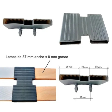Taco soporte posición central en somier, para doble lama 37 mm ancho x 8 mm grosor (Taladro necesario 8 mm)