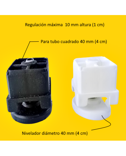 Tapón Roscado + Pie Nivelador, Contera de 40x40 mm + Tornillo Nivelador | Pack de 4 Unidades..