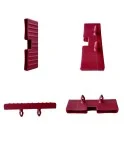 Taco soporte posición lateral en somier, para doble lama 37 mm x 8 mm grosor (Taladro necesario 8 mm) color Vino. Taco soporte posición lateral en somier, para doble lama 37 mm x 8 mm grosor (Taladro necesario 8 mm) color Vino.