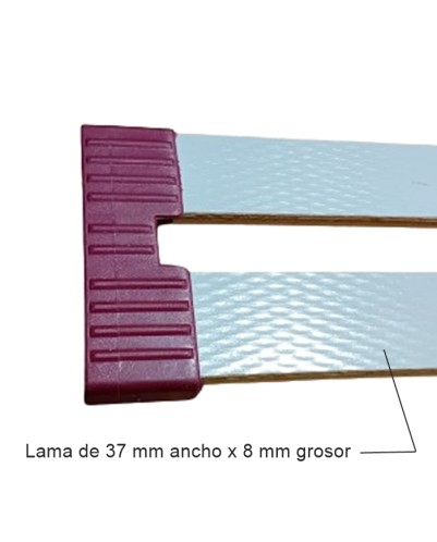 Taco soporte posición lateral en somier, para doble lama 37 mm x 8 mm grosor (Taladro necesario 8 mm) color Vino.
