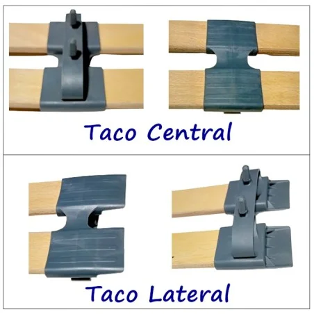 Taco Lateral + Taco Central Muelle, Dos Fijaciones a somier | Conjunto | (para Lama de 37 x8 mm)