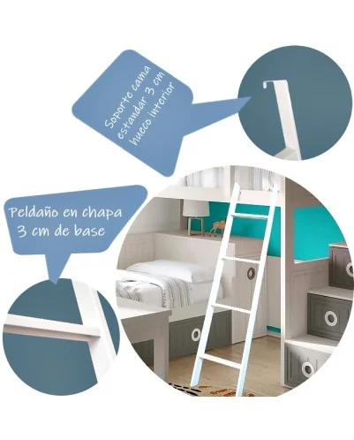 Escalera Cama Litera modelo RT, Escalera para Literas y camas superiores, Escalera portátil de Repuesto, Dormitorio, Hogar