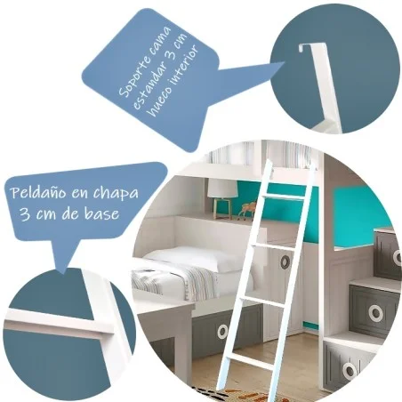 Escalera Cama Litera modelo RT, Escalera para Literas y camas superiores, Escalera portátil de Repuesto, Dormitorio, Hogar