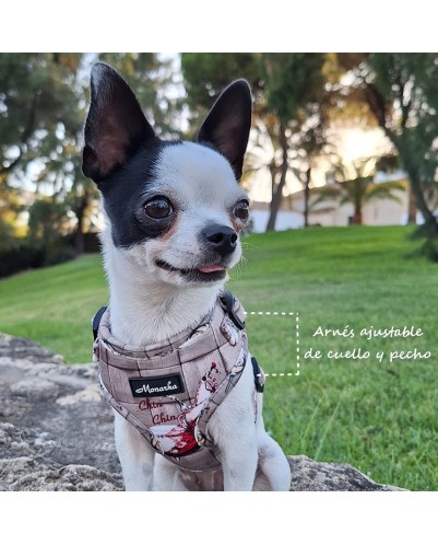 Árnes, correa y porta bolsas para todos los perros cachorros, adultos y mayores (Modelo Chin Chin)