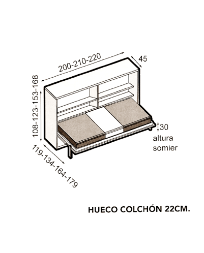 Cama Horizontal modelo MK19 - Acabado Lacado, todas las medidas, Producto personalizado.