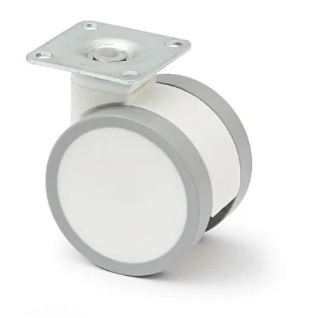(PACK DE 4 UNIDADES ) Rueda giratoria con placa ø65 sin freno, plástico acabado en blanco.