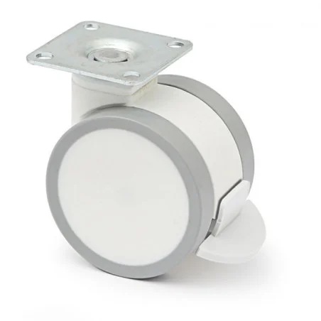 (PACK DE 4 UNIDADES ) Rueda giratoria con placa ø65 2 con freno, 2 sin freno, plástico acabado en blanco.