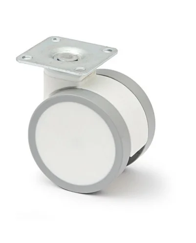 (PACK DE 4 UNIDADES ) Rueda giratoria con placa ø65 2 con freno, 2 sin freno, plástico acabado en blanco.