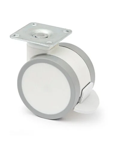 (PACK DE 4 UNIDADES ) Rueda giratoria con placa ø65 con freno, plástico acabado en blanco.